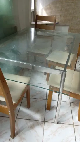 Mesa de inox para 6:cadeiras com tampo de vidro