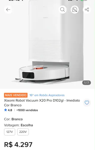 Robô xiaomi vacum x20 pro 