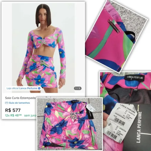 Saia Curta Estampada Lança Perfume com Maxi Fivela de Strass Tam P na etiqueta original