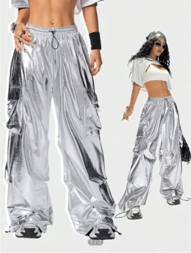 Calça Cargo com efeito holográfico Prata