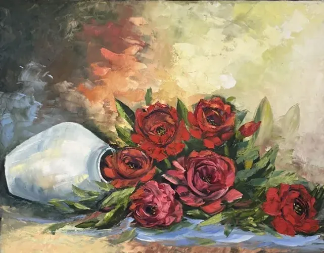 Pintura "Quando as Rosas Caem" - Tinta Óleo Espatulada