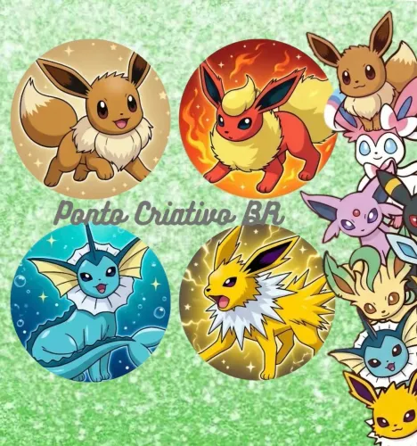 Kit de Bottons Pokemon Eeveelutions Eevee Jolteon Flareon Vaporeon