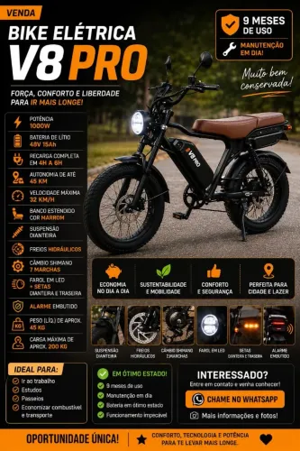 Bike Elétrica V8 Pro 1000W