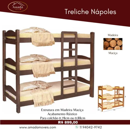 Treliche Nápoles madeira maciça , à pronta entrega 