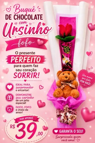 Buquê de chocolate e ursinho