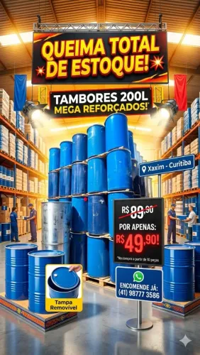 QUEIMA TOTAL DE ESTOQUE! TAMBORES 200L TAMPA REMOVÍVEL LIMPOS DENTRO 