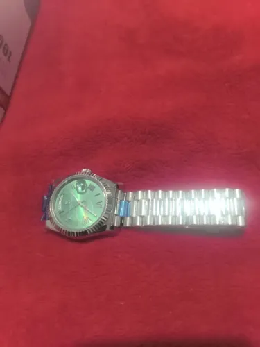Relógio Verde Luxo Aço Inoxidável (Estilo Day-Date) - Pronta Entrega