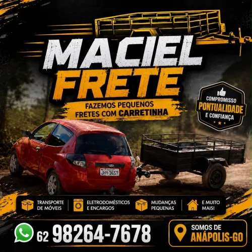 Faço pequenos fretes em qualquer lugar em Anápolis, porém apenas dentro de Anápolis.
