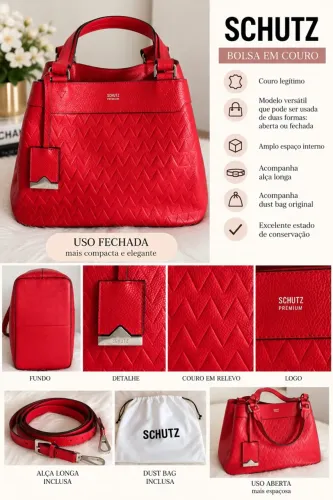 Bolsa Schutz Premium Triangle Vermelha em Couro Legítimo - Original