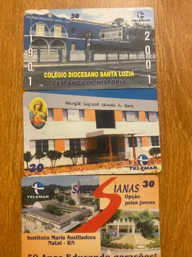 Lote 3 Cartões Telemar Escolas RN Tiragem 15.000 - Diocesano 100 Anos + IMA + Sagrado