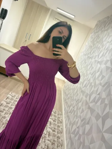 Vestido Longo com Lastex - Manga Longa - Cor: Uva - Tam. M - Muito Novo