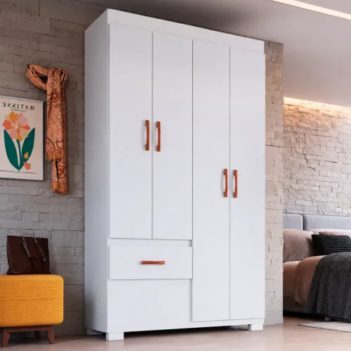 Guarda-Roupa Solteiro 4 Portas 2 Gavetas Branco