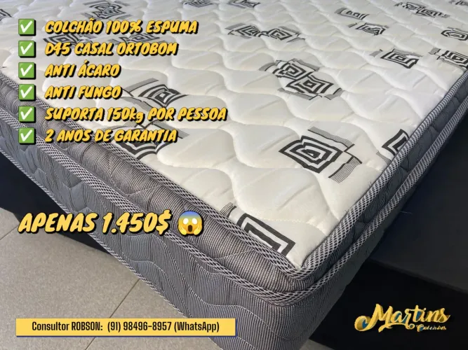 Colchão de Espuma Casal D45 Suporta Até 150kg Por Pessoa 