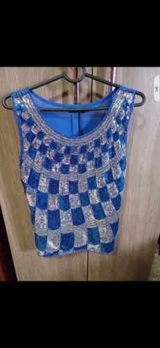 Blusa de Sequins Azul e Prata