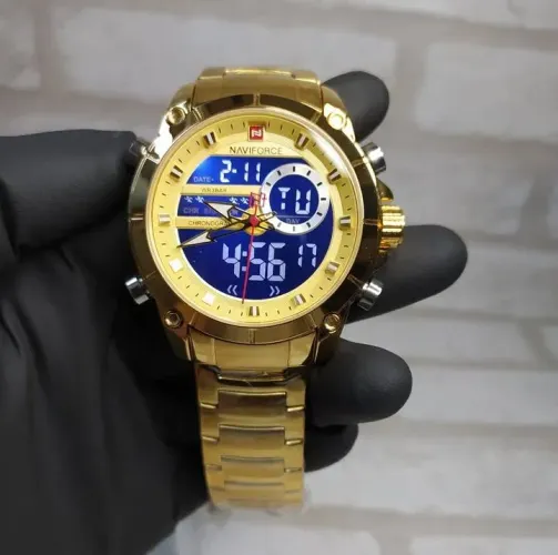 Relógio digital analógico grande Dourado Masculino