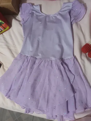 Bory de bailarina infantil com saia - Lilás com glitter 08 a 10 anos