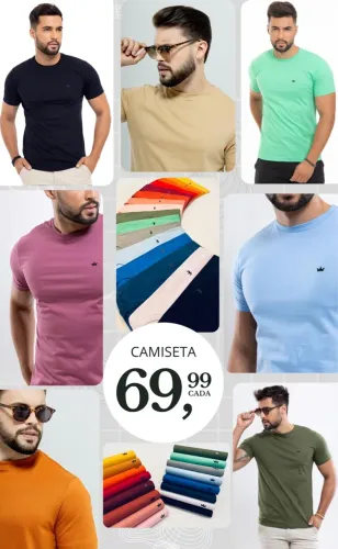 Camisetas Masculinas de Algodão - Diversas Cores