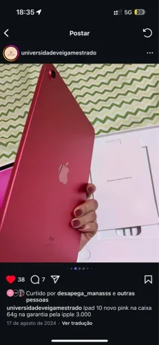 iPad 10 Pink 64GB - Novo na Caixa - Garantia Apple