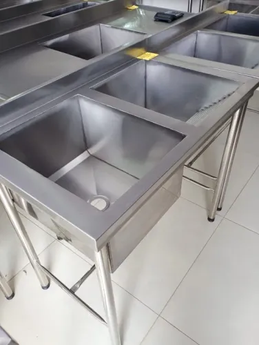 Pia inox tanque duplo lava mãos e panos 1 metro