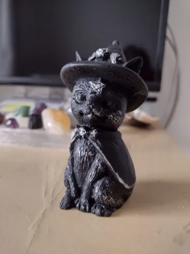 Estatueta Gato Mago Gatinho Bruxo Feiticeiro Decoração Esotérica Gótica Altar Halloween