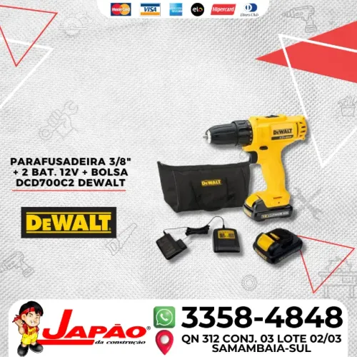 Parafusadeira 3/8" + 2 Baterias 12V + Bolsa DCD700C2 DEWALT
