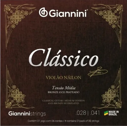 Encordoamento Cordas para Violão Nylon Giannini Clássico Tensão Pesada e Média