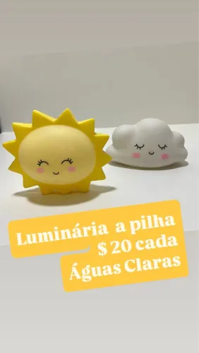 Abajur Infantil Sol e Nuvem - Luminária a pilha
