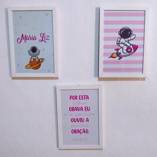 Kit três quadros personalizados para quarto do bebê 