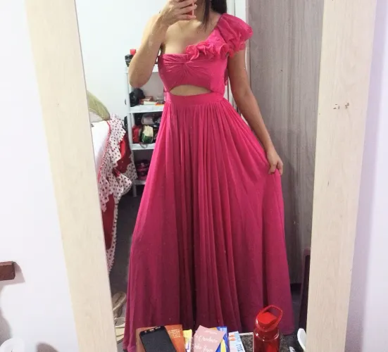 Vestido longo, festa cor rosa