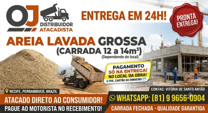 ? CARRADA DE AREIA GROSSA LAVADA 12 A 14 M³ - DIRETO DO ATACADO (ENTREGA EM 24H)