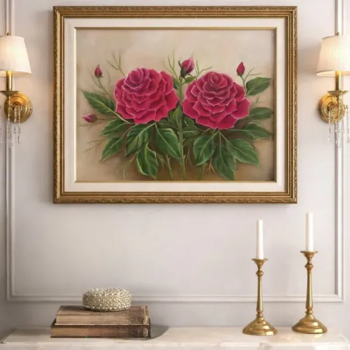 Quadro de Rosas Vermelhas pintado a mão.