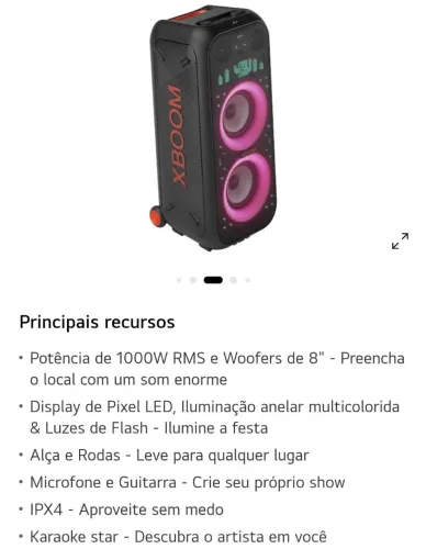 Caixa de Som LG XBOOM 1000W RMS XL9T
