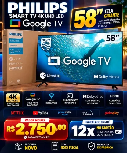 *VENDO TV Smart PHILIPS 58? 4K Ultra HD GOOGLE TV* <br>