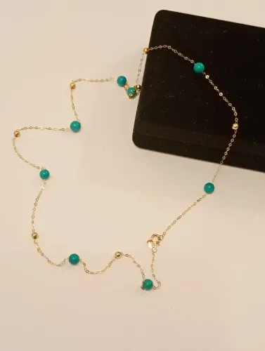 Colar Ouro 18k AU750 turquesas naturais verdadeiras 45cm
