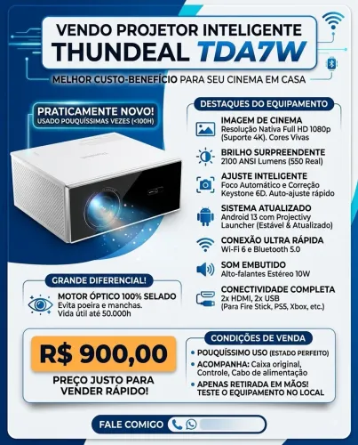 Projetor Smart ThundeaL TDA7W Full HD Nativo 4K - Android 13 (Pouco Uso!)