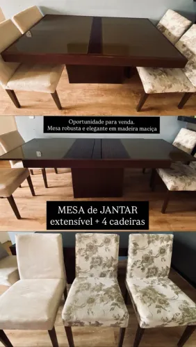 Mesa Extensível de Madeira + 4 Cadeiras