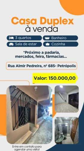 Casa em Petrópolis, 3 quartos, sala, cozinha e banheiro, ótima localização.