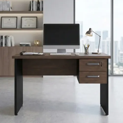 Mesa Escritório 1,20×0,60m C/ 2 Gavetas Marsala Preto Compacta Funcional Modelo 23471