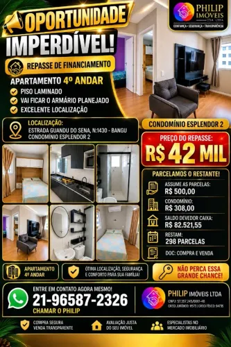Vendo linod apt 4º repasse em Bangu-Condominio-Esplendor 2