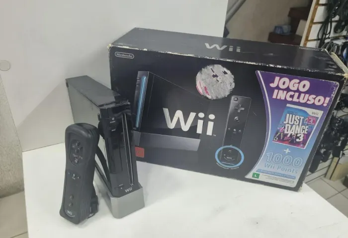 Nintendo Wii preto com caixa completo