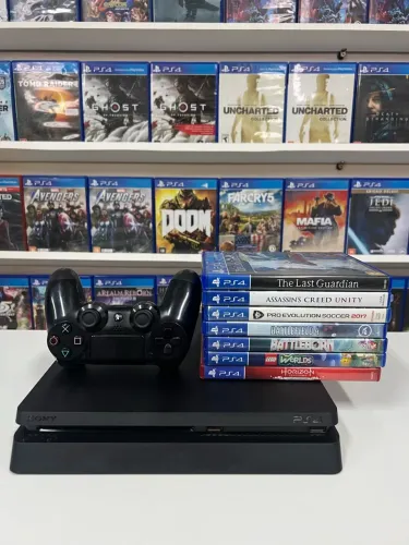 Ps4 Slim 500gb - semi novo com 1 controle 1 jogo -