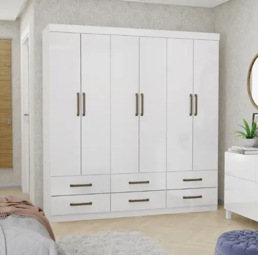 Guarda-Roupa Casal 6 Portas Line Branco sem Pés