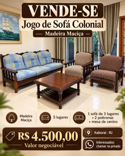 JOGO DE SOFÁ COLONIAL COMPLETO 5 LUGARES