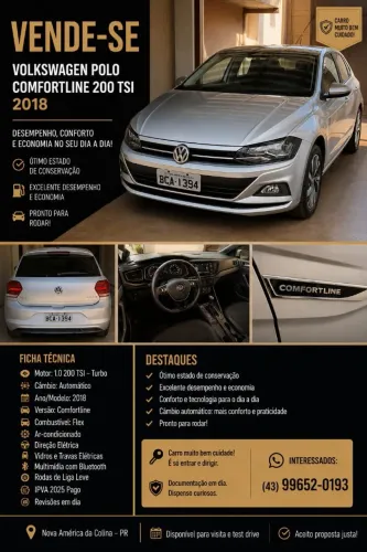 Volkswagen Polo Comfort. 200 TSI 1.0 Flex 12V Aut. 2018