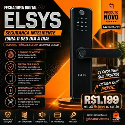 Fechadura Digital Elsys Inteligente com App e Biometria