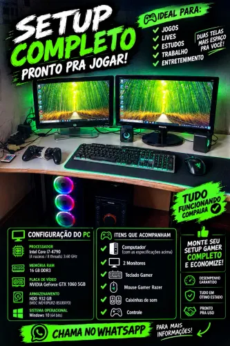 PC GAMER COMPLETO COM DOIS MONITORES