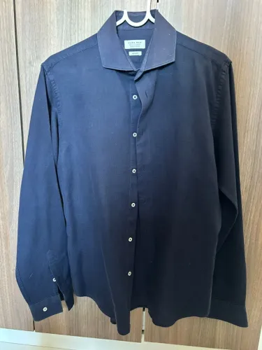 Camisa Social Zara Man Slim Fit Azul Marinho Tam L