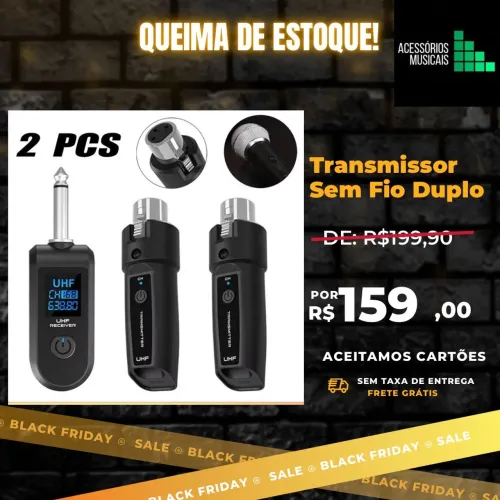Transmissor duplo sem fio para microfones e instrumentos musicais