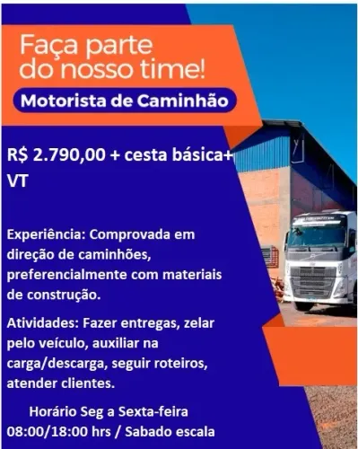 VAGA MOTORISTA LOJA MATERIAL DE CONSTRUÇÃO