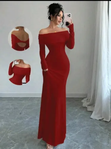 Vestido longo com Manga longa - Cor vermelho 